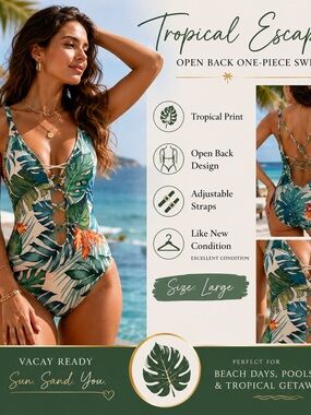 Vince Camuto Green Tropical Leaf Lace-Up One-Piece Swimsuit